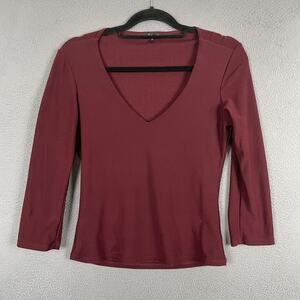 Arden B. Shirt Womens S Red V-Neck 3/4 Sleeve Slim Jersey Top Casual Stretch